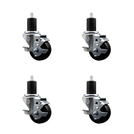 Service Caster 3'' Soft Rubber Swivel 1-3/4'' Expanding Stem Caster Set with Brake, 4PK SCC-EX20S314-SRS-TLB-134-4